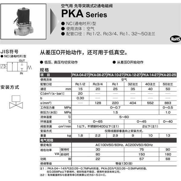 CKD喜開理空氣用先導(dǎo)突跳式2通電磁閥PKA-06-27-C-3M-AC100V
