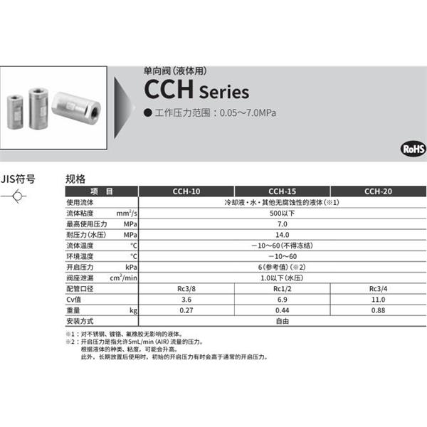 CKD喜開理單向閥（液體用）CCH-20N