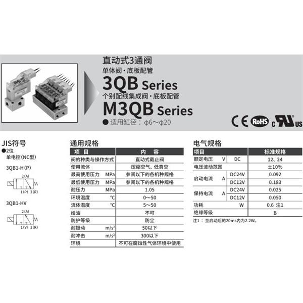CKD喜開理直動(dòng)式3通電磁閥M3QB180-M5-C22H-2-3
