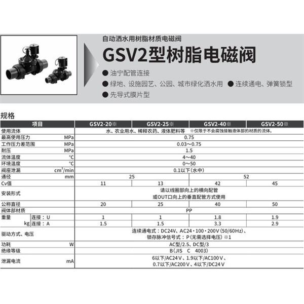 CKD喜開理自動灑水用樹脂制電磁閥GSV2-40A-AC200V