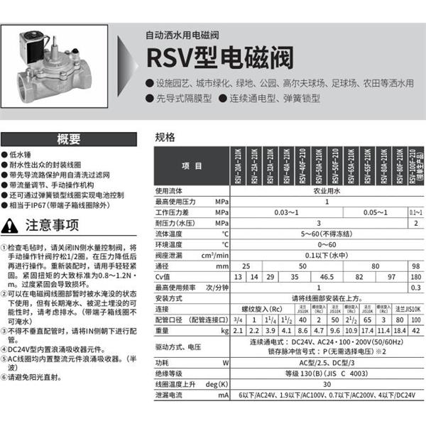 CKD喜開理自動灑水用樹脂制電磁閥RSV-32A-210K-P-AC100V