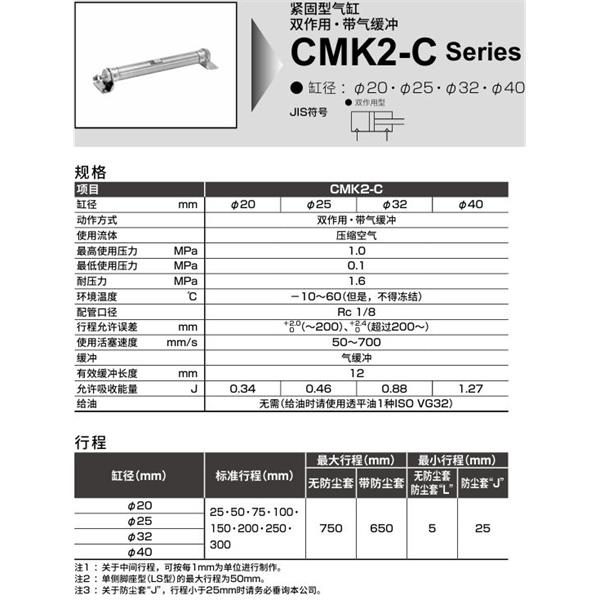 CKD喜開理緊固型氣缸 CMK2-C-FB-25-100-T0H-R-JI