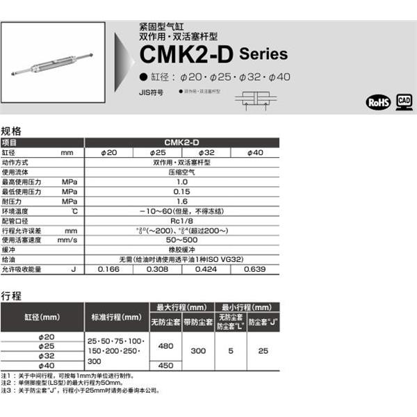 CKD喜開理緊固型氣缸DMK2-D-TA-40-100-T0H-R-JI