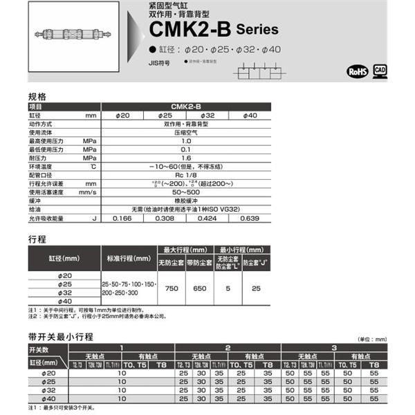 CKD喜開理緊固型氣缸CMK2-B-LB-20-25-25-JI