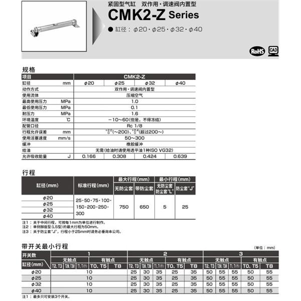 CKD喜開理緊固型氣缸CMK2-Z-CA-32-100-T0H-R-JI