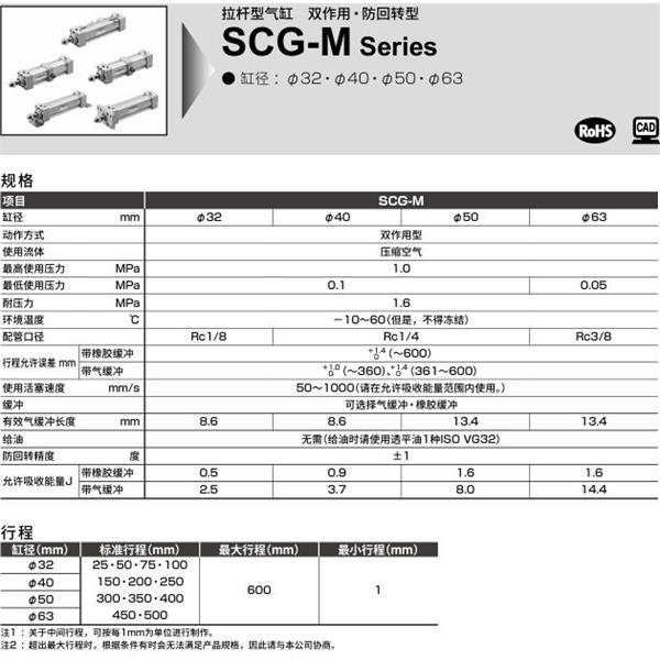 CKD喜開(kāi)理拉桿型氣缸SCG-M-00-50B-100-JI
