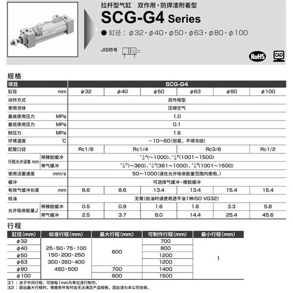 CKD喜開理拉桿型氣SCG-G4-00-100B-100-MI