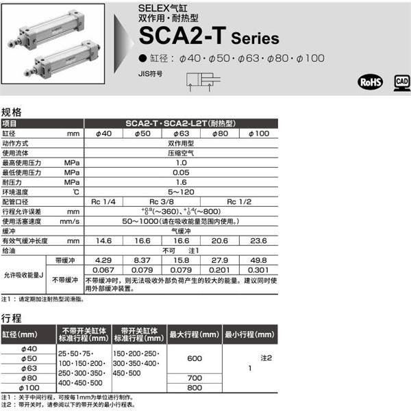 CKD喜開理SELEX氣缸SCA2-T-00-50B-100-SI