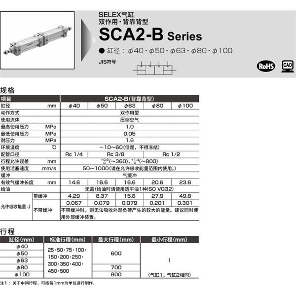 CKD喜開(kāi)理SELEX氣缸SCA2-B-TD-50-B100-B50-SI