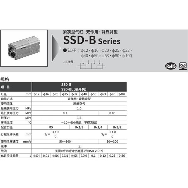 CKD喜開理超級緊湊型氣缸SSD-B-40-5-N-10-N-I