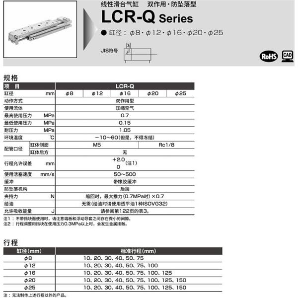 CKD喜開理線性滑臺氣缸LCR-Q-20-125-S202DTBL