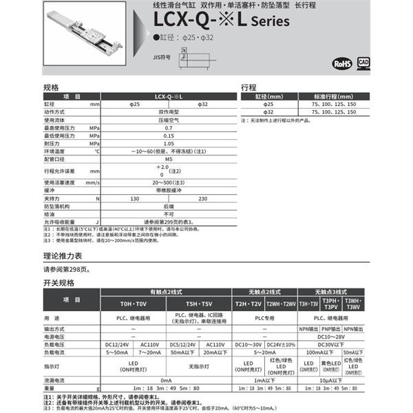 CKD喜開理線性滑臺氣缸LCX-Q-32L-150-T2H-R-S1T