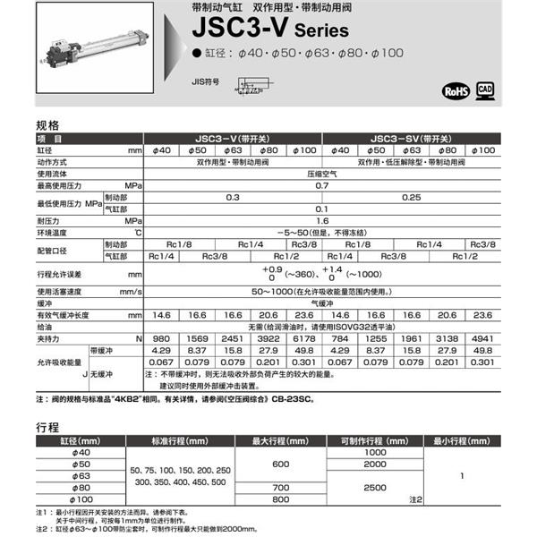 CKD喜開理帶制動器氣缸JSC3-V-FC-100B-50-1-T0H-R-SI